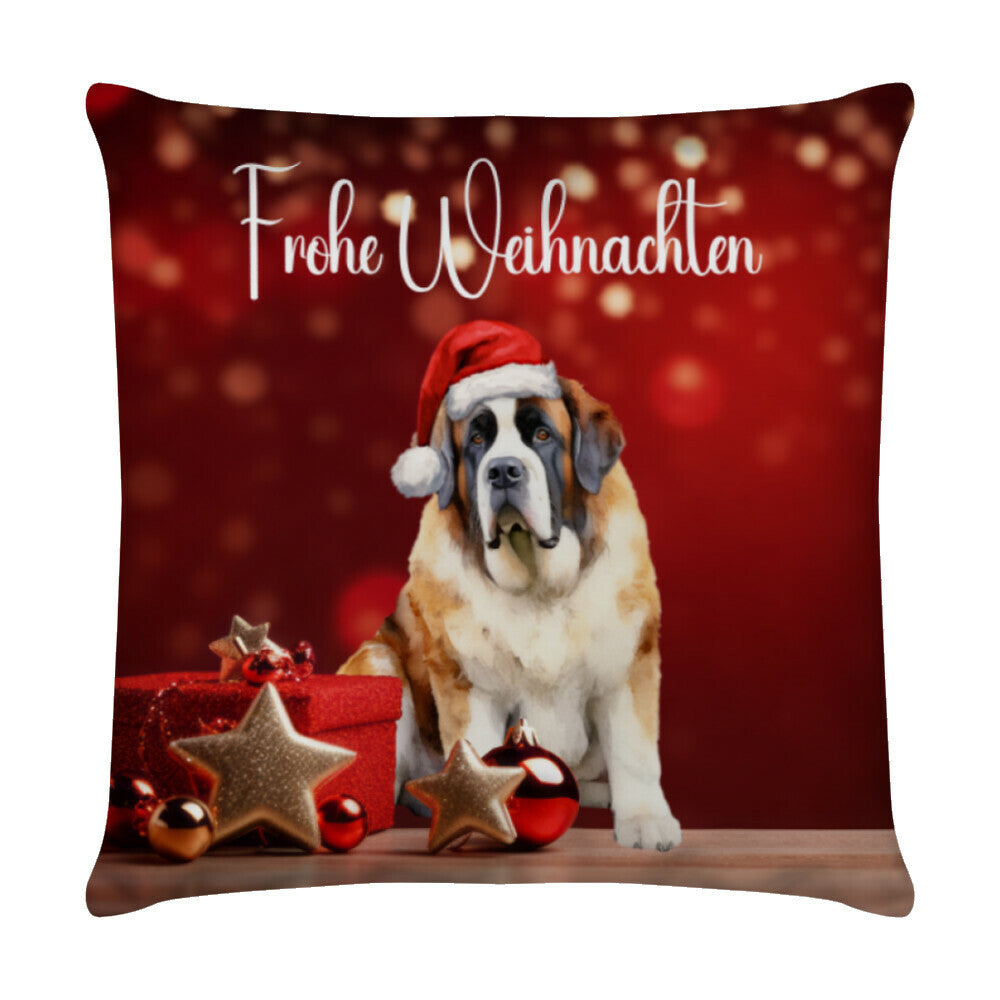 Kissen "Bernhardiner - Frohe Weihnachten" Weiß – hunde-shirt.de