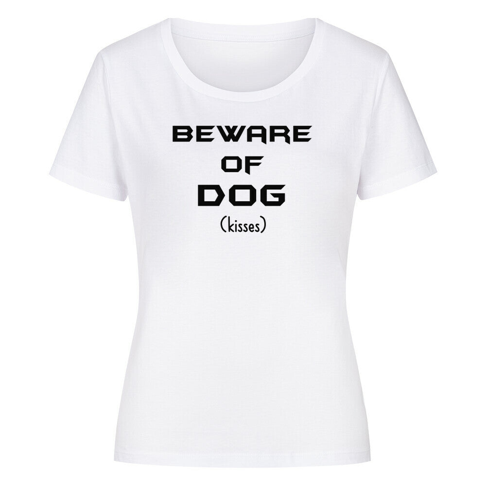 Premium Organic Damen-Shirt "BEWARE..." Weiß – hunde-shirt.de
