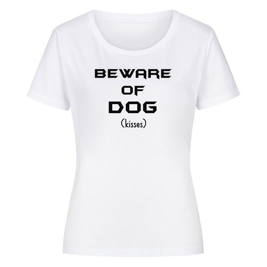 Premium Organic Damen-Shirt "BEWARE..." Weiß – hunde-shirt.de