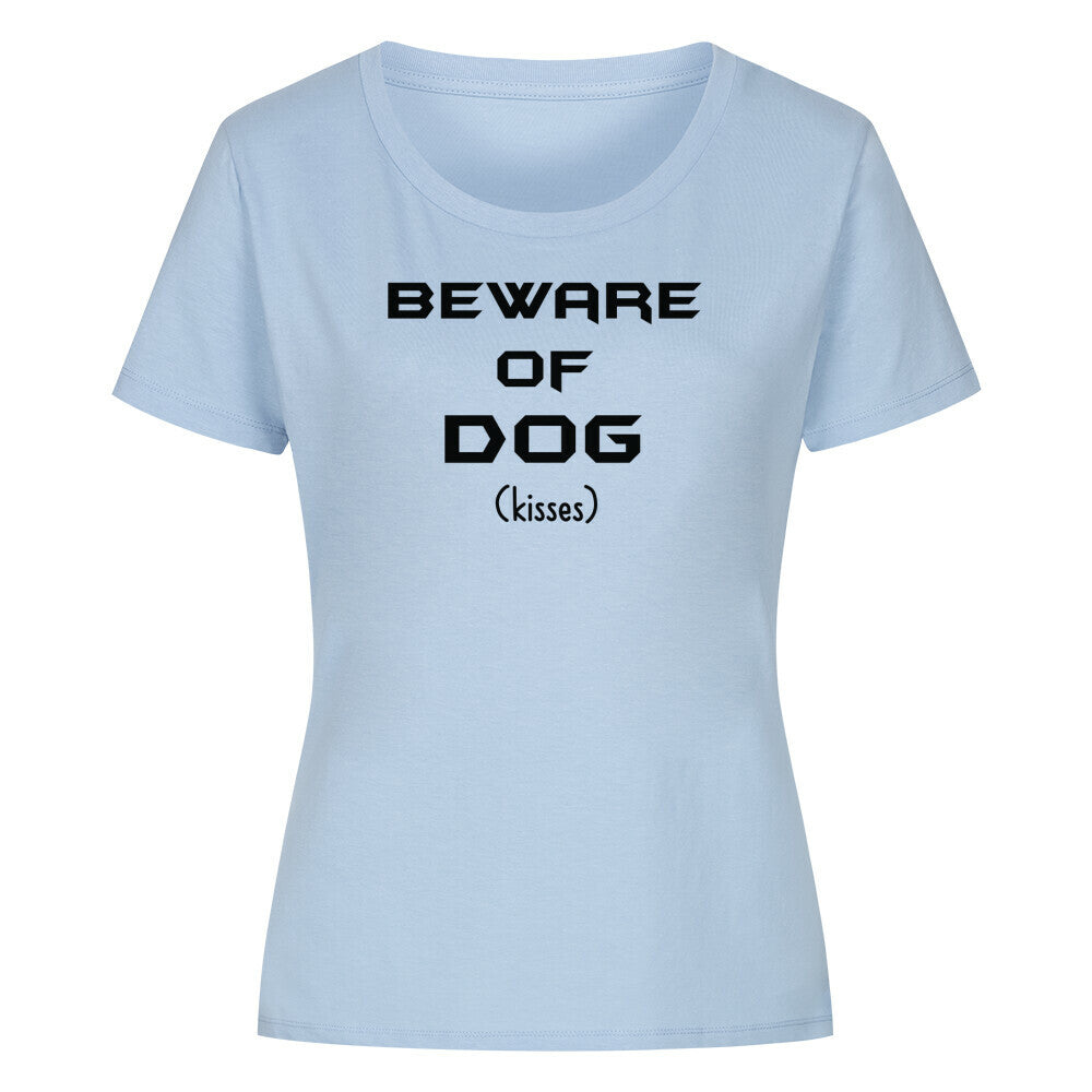 Premium Organic Damen-Shirt "BEWARE..." Sky Blue – hunde-shirt.de