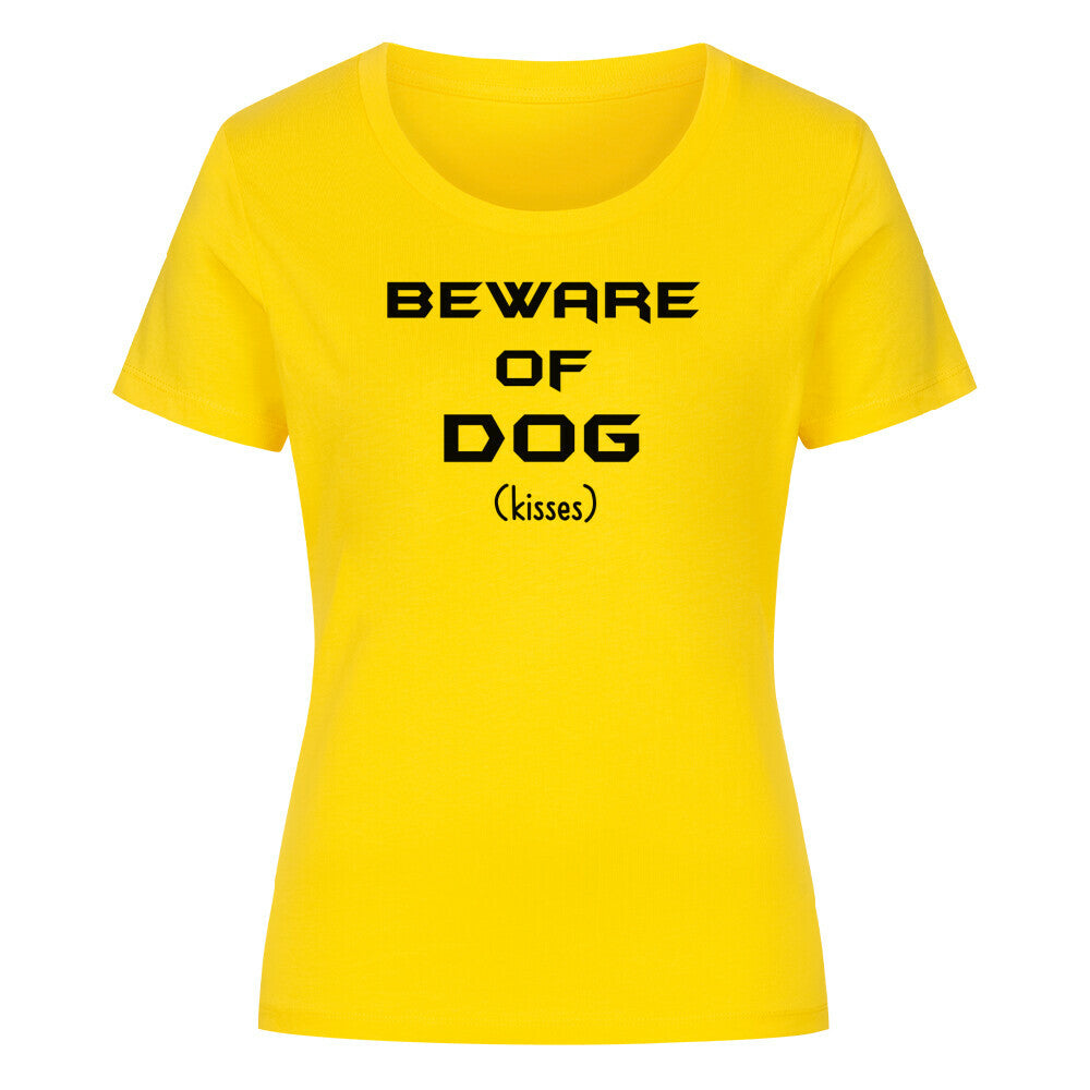 Premium Organic Damen-Shirt "BEWARE..." Golden Yellow – hunde-shirt.de
