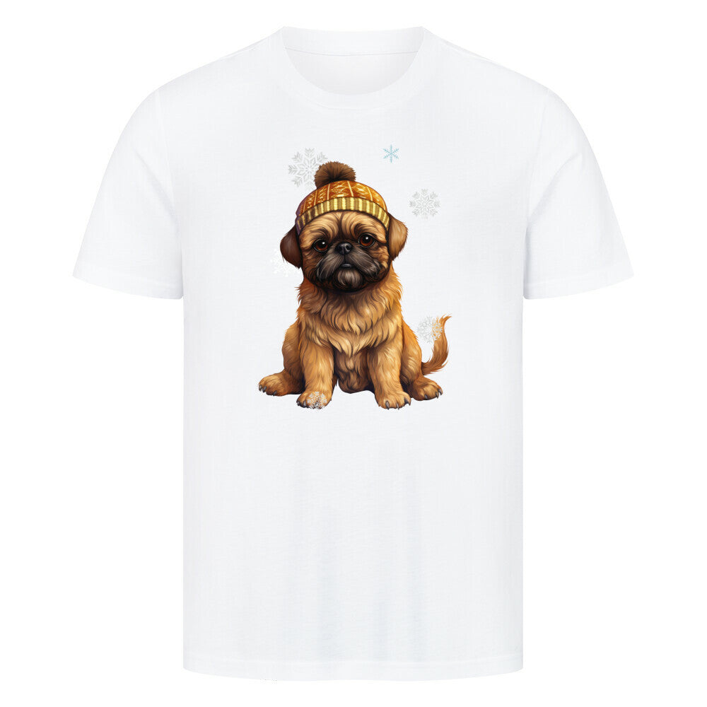 Premium T-Shirt "Brüsseler Griffon Winter" Weiß – hunde-shirt.de