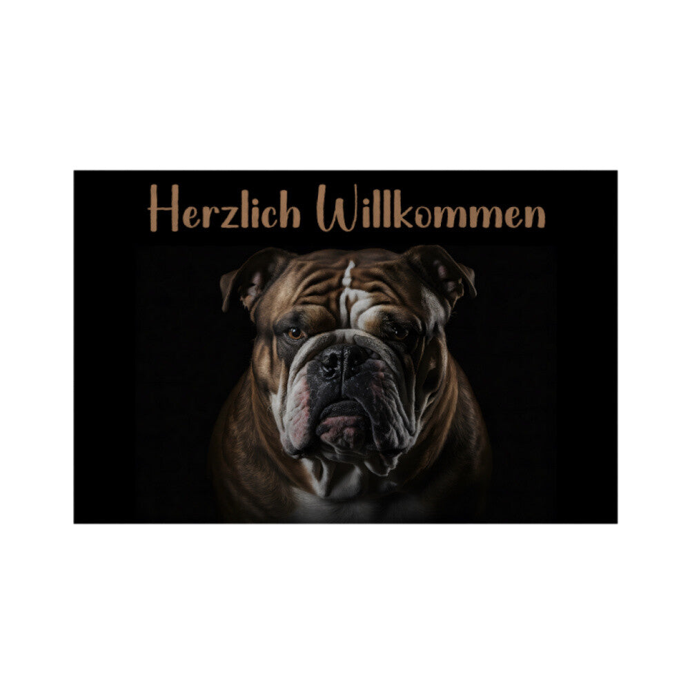 Fußmatte "English Bulldog - Herzlich Willkommen" Weiß – hunde-shirt.de