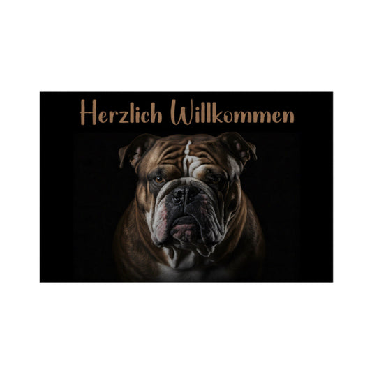 Fußmatte "English Bulldog - Herzlich Willkommen" Weiß – hunde-shirt.de