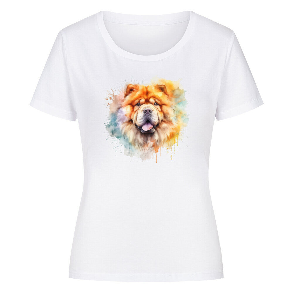 Premium Organic Damen-Shirt "Chow-Chow Splash" Weiß – hunde-shirt.de