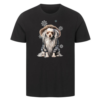 Premium T-Shirt "Chinese Crested Winter" Schwarz – hunde-shirt.de