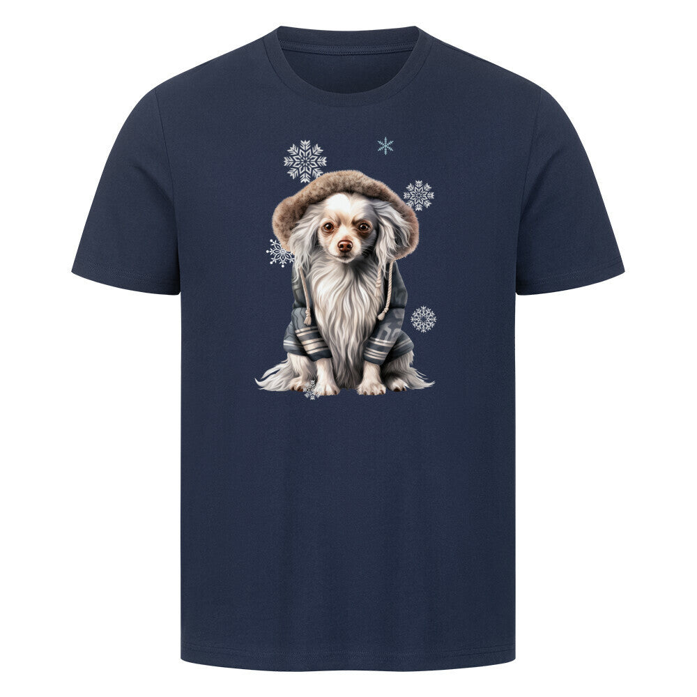 Premium T-Shirt "Chinese Crested Winter" French Navy – hunde-shirt.de