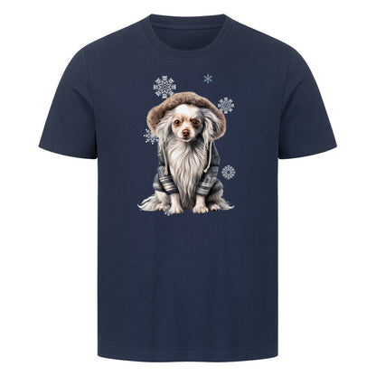 Premium T-Shirt "Chinese Crested Winter" French Navy – hunde-shirt.de