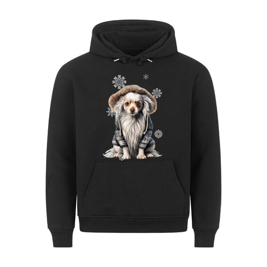Premium Hoodie "Chinese Crested Winter" Schwarz – hunde-shirt.de