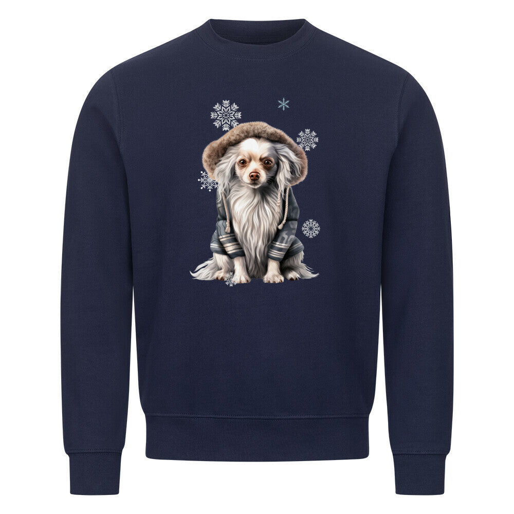 Premium Sweatshirt "Chinese Crested Winter" Navy Blue – hunde-shirt.de
