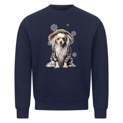Premium Sweatshirt "Chinese Crested Winter" Navy Blue – hunde-shirt.de