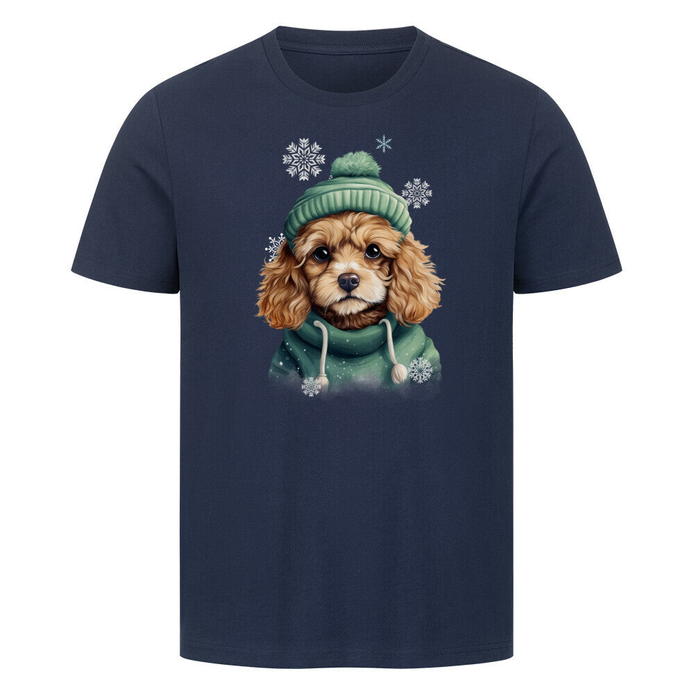 Premium T-Shirt "Cavapoo Winter" French Navy – hunde-shirt.de