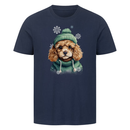 Premium T-Shirt "Cavapoo Winter" French Navy – hunde-shirt.de