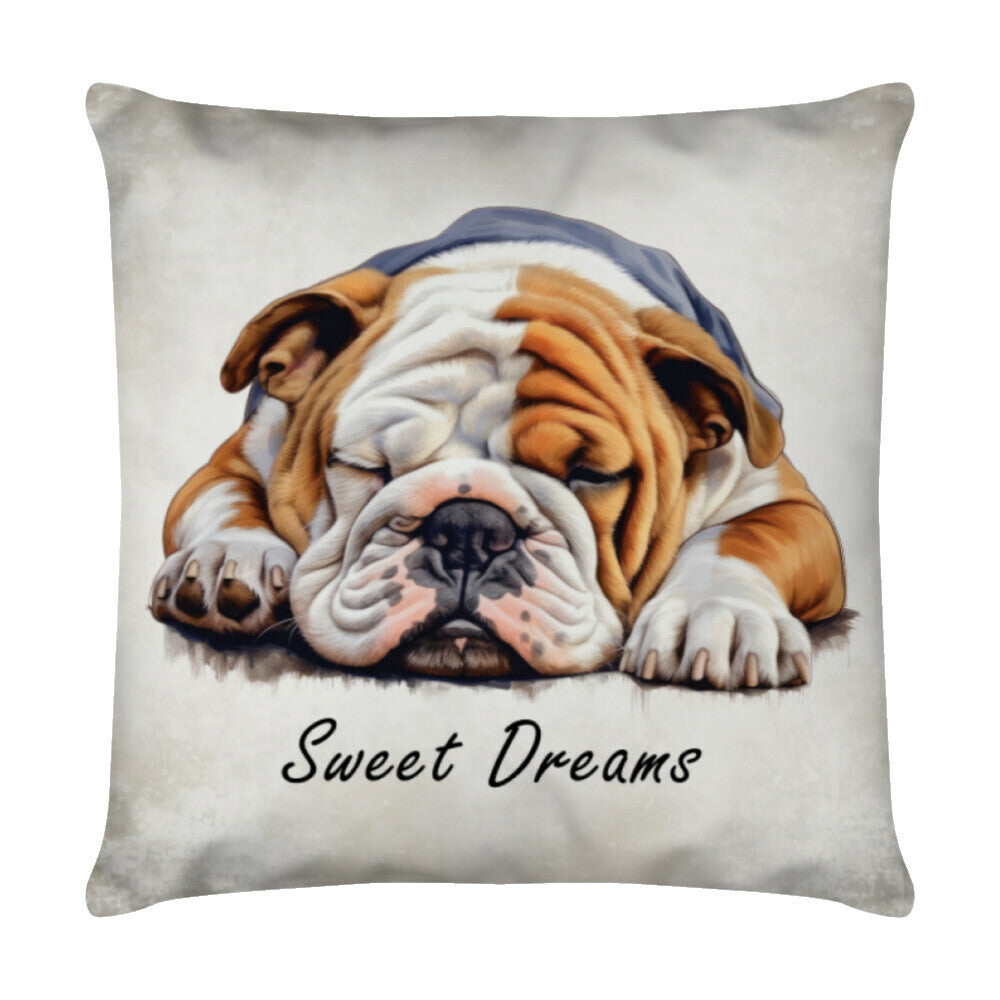 Kissen "English Bulldog - Sweet Dreams" Weiß – hunde-shirt.de