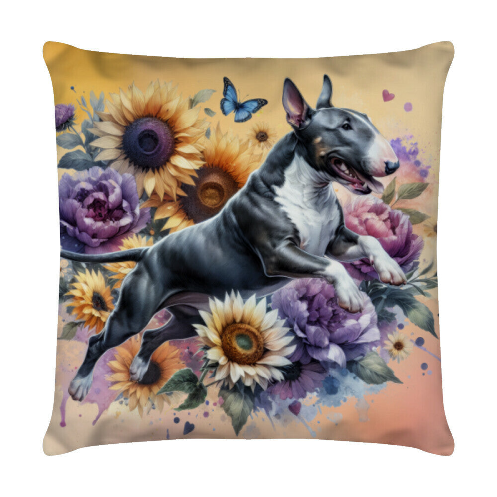 Kissen "Bullterrier - Flowers" Weiß – hunde-shirt.de