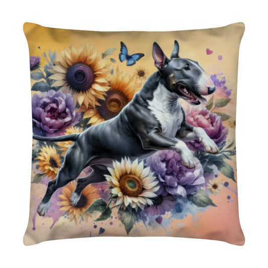 Kissen "Bullterrier - Flowers" Weiß – hunde-shirt.de