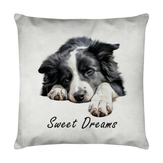 Kissen "Border Collie - Sweet Dreams" Weiß – hunde-shirt.de