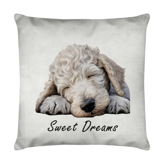 Kissen "Bedlington Terrier - Sweet Dreams" Weiß – hunde-shirt.de
