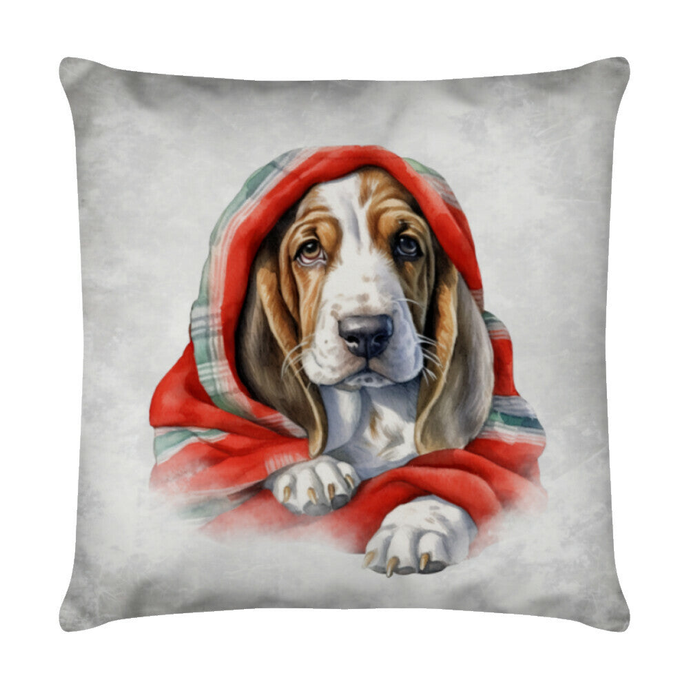 Kissen "Basset - Kuscheln" Weiß – hunde-shirt.de