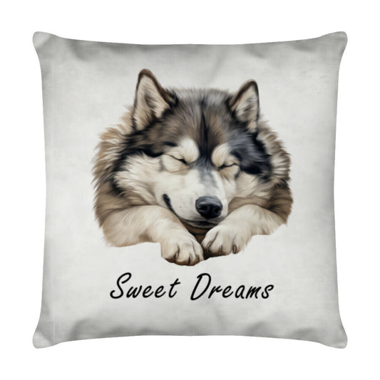 Kissen "Alaskan Malamute - Sweet Dreams" Weiß – hunde-shirt.de
