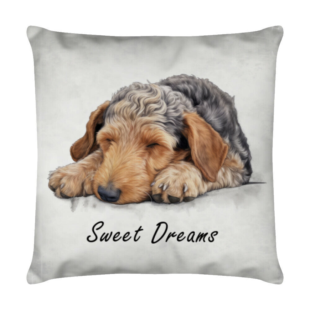 Kissen "Airedale Puppy - Sweet Dreams" Weiß – hunde-shirt.de