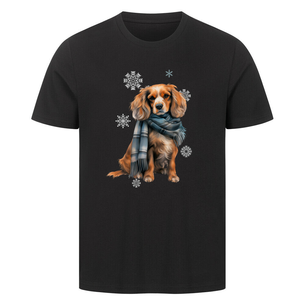 Premium T-Shirt "English Cocker Spaniel Winter" Schwarz – hunde-shirt.de