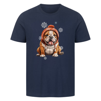 Premium T-Shirt "English Bulldog Winter Puppy" French Navy – hunde-shirt.de