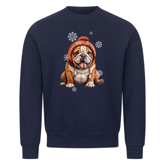 Premium Sweatshirt "English Bulldog Winter Puppy" Navy Blue – hunde-shirt.de