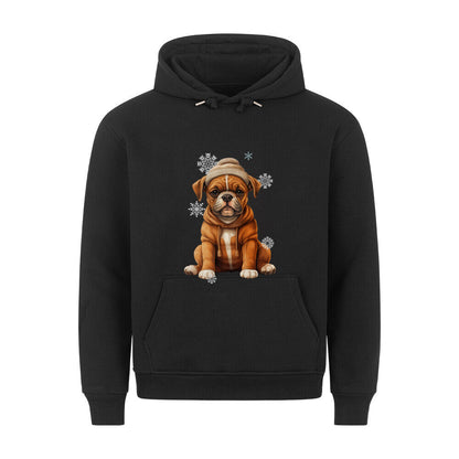 Premium Hoodie "Boxer Winterbub" Schwarz – hunde-shirt.de