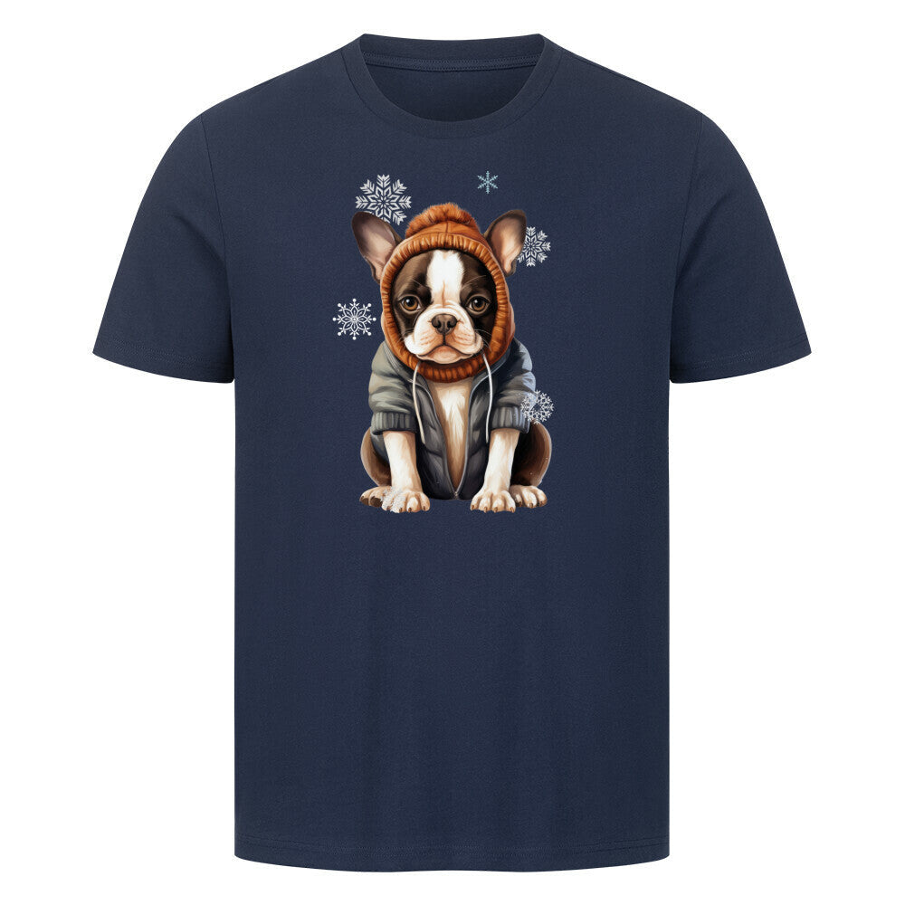 Premium T-Shirt "Boston Terrier Winterbub" French Navy – hunde-shirt.de