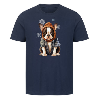 Premium T-Shirt "Boston Terrier Winterbub" French Navy – hunde-shirt.de