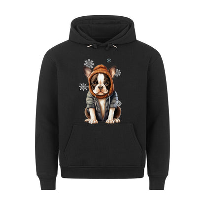 Premium Hoodie "Boston Terrier Winterbub" Schwarz – hunde-shirt.de