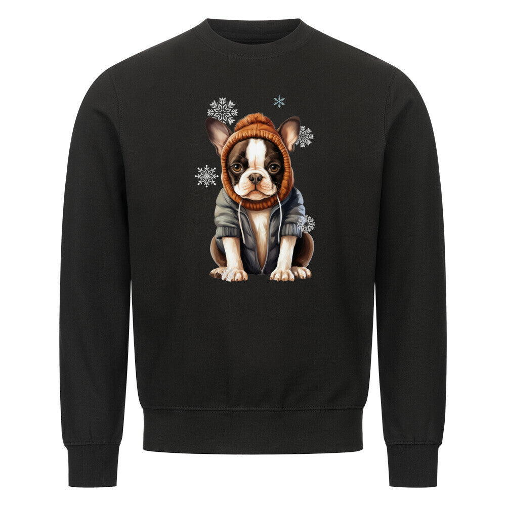Premium Sweatshirt "Boston Terrier Winterbub" Schwarz – hunde-shirt.de