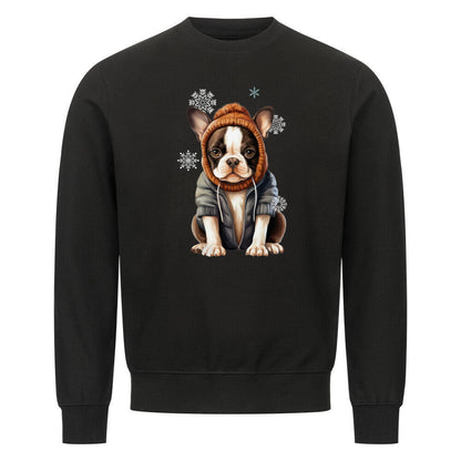 Premium Sweatshirt "Boston Terrier Winterbub" Schwarz – hunde-shirt.de