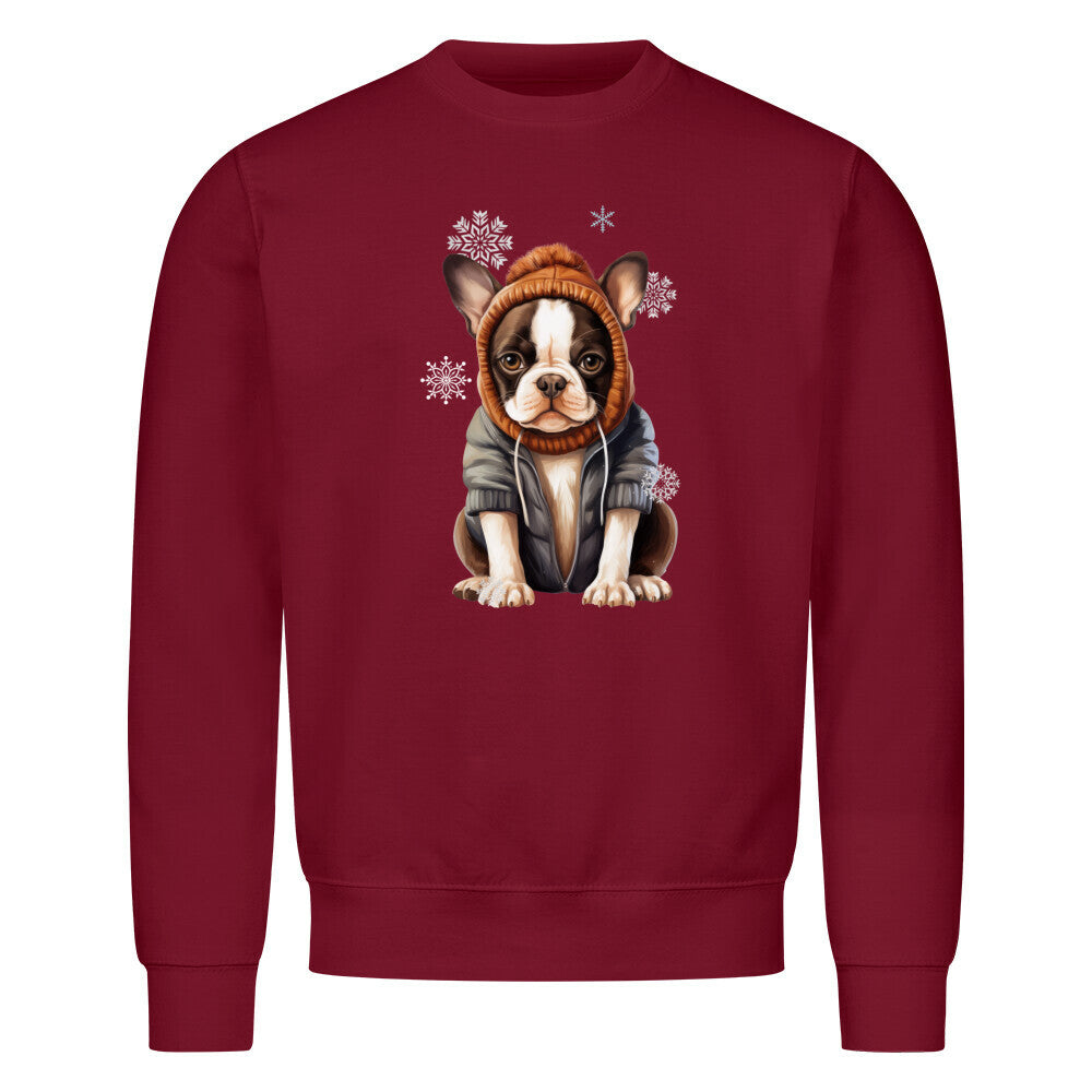 Premium Sweatshirt "Boston Terrier Winterbub" Burgunder – hunde-shirt.de