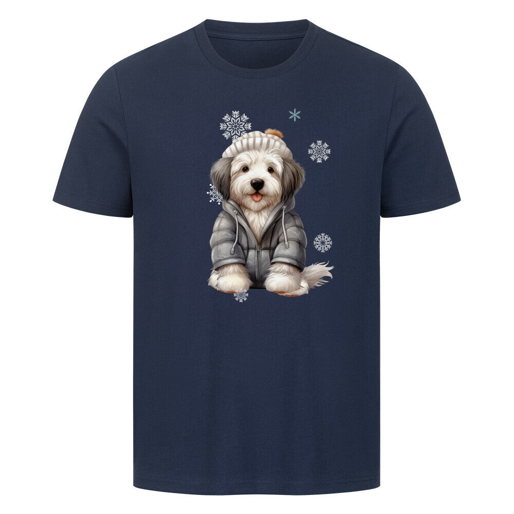 Premium T-Shirt "Bobtail Winter" French Navy – hunde-shirt.de