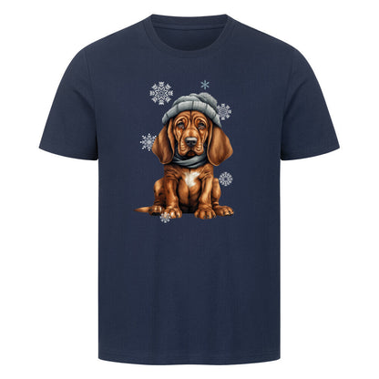 Premium T-Shirt "Bloodhound Winter" French Navy – hunde-shirt.de