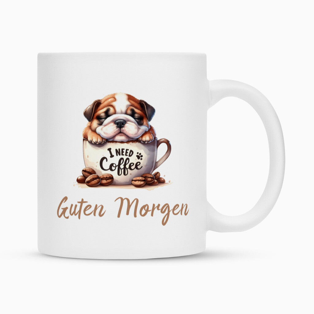 Tasse "Englisch Bulldog - Guten Morgen" Weiß – hunde-shirt.de