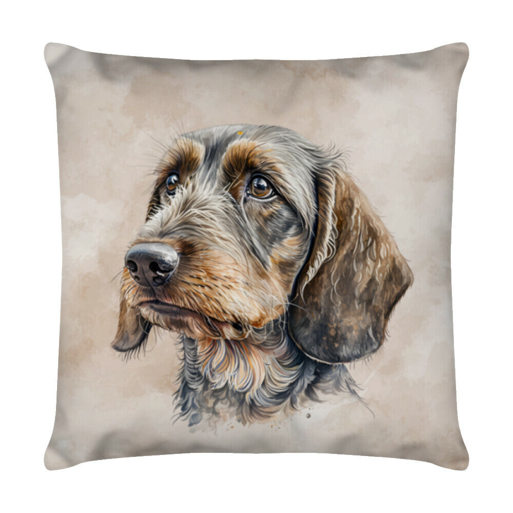 Kissen "Rauhaardackel - Braun" Weiß – hunde-shirt.de