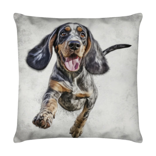 Kissen "Coonhound Bluetick - Jump" Weiß – hunde-shirt.de