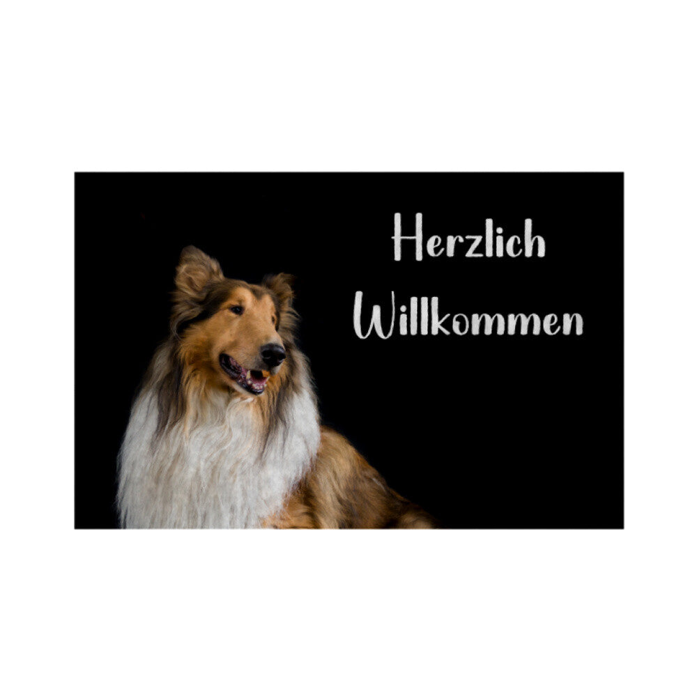 Fußmatte "Collie - Herzlich Willkommen" Weiß – hunde-shirt.de