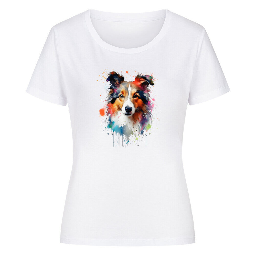 Premium Organic Damen-Shirt "Collie Paint" Weiß – hunde-shirt.de