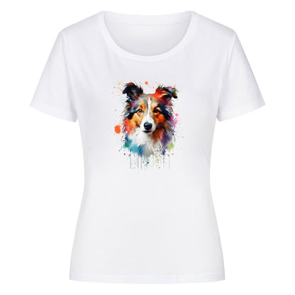 Premium Organic Damen-Shirt "Collie Paint" Weiß – hunde-shirt.de