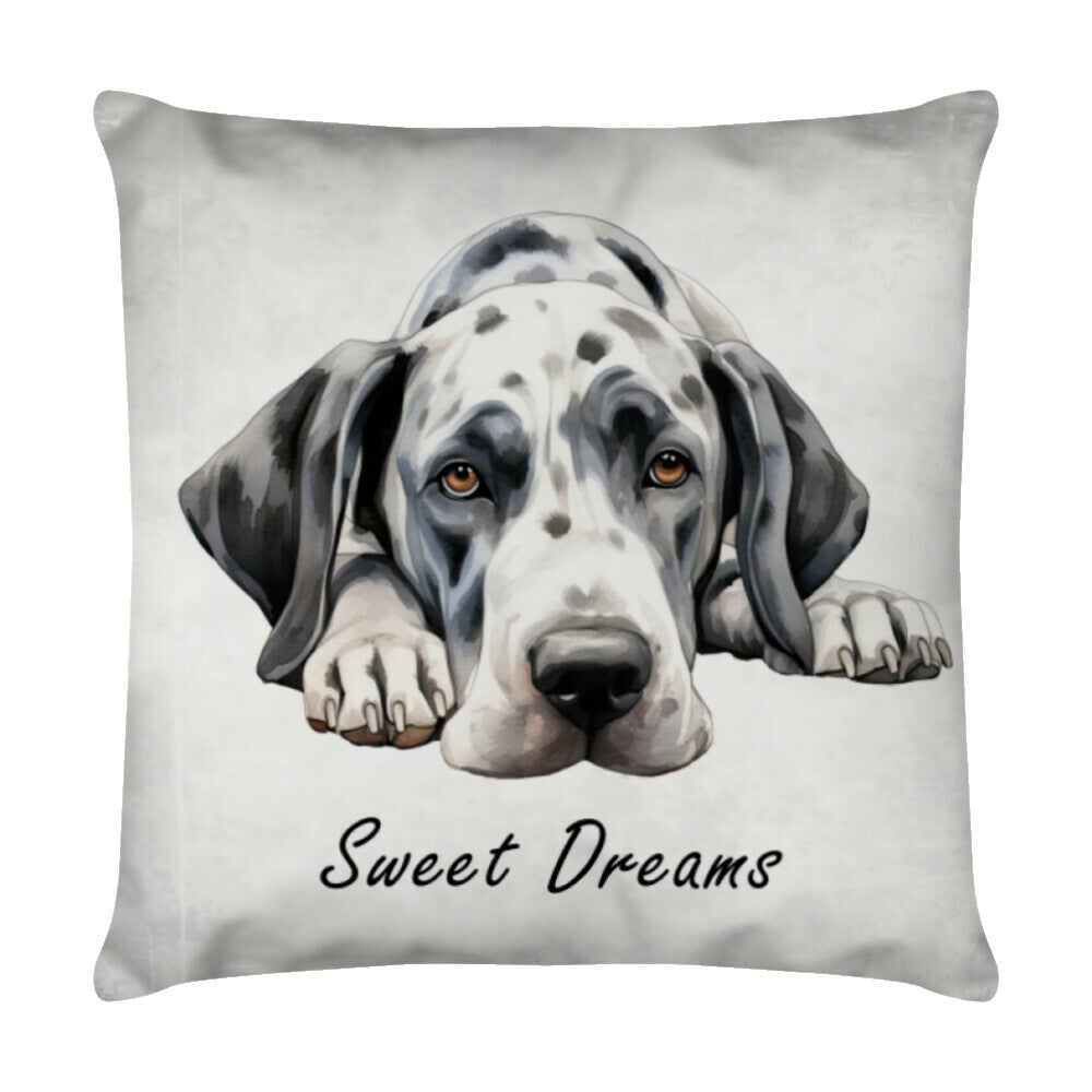 Kissen "Dogge - Sweet Dreams grau" Weiß – hunde-shirt.de