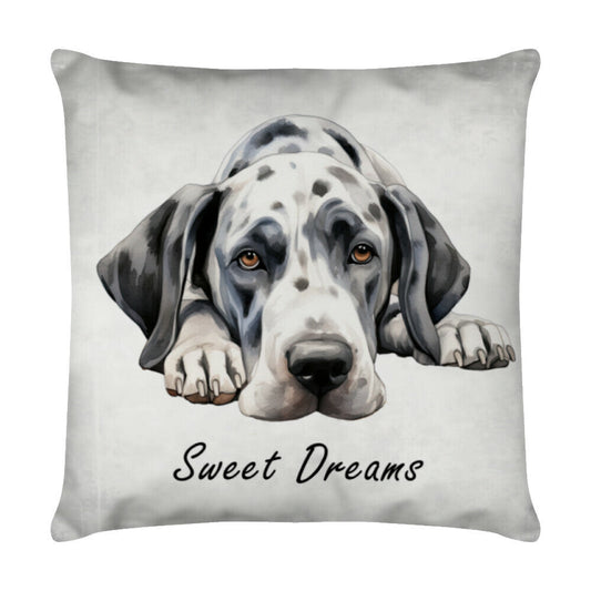 Kissen "Dogge - Sweet Dreams grau" Weiß – hunde-shirt.de