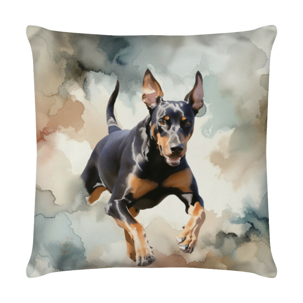 Kissen "Dobermann - Jump" Weiß – hunde-shirt.de