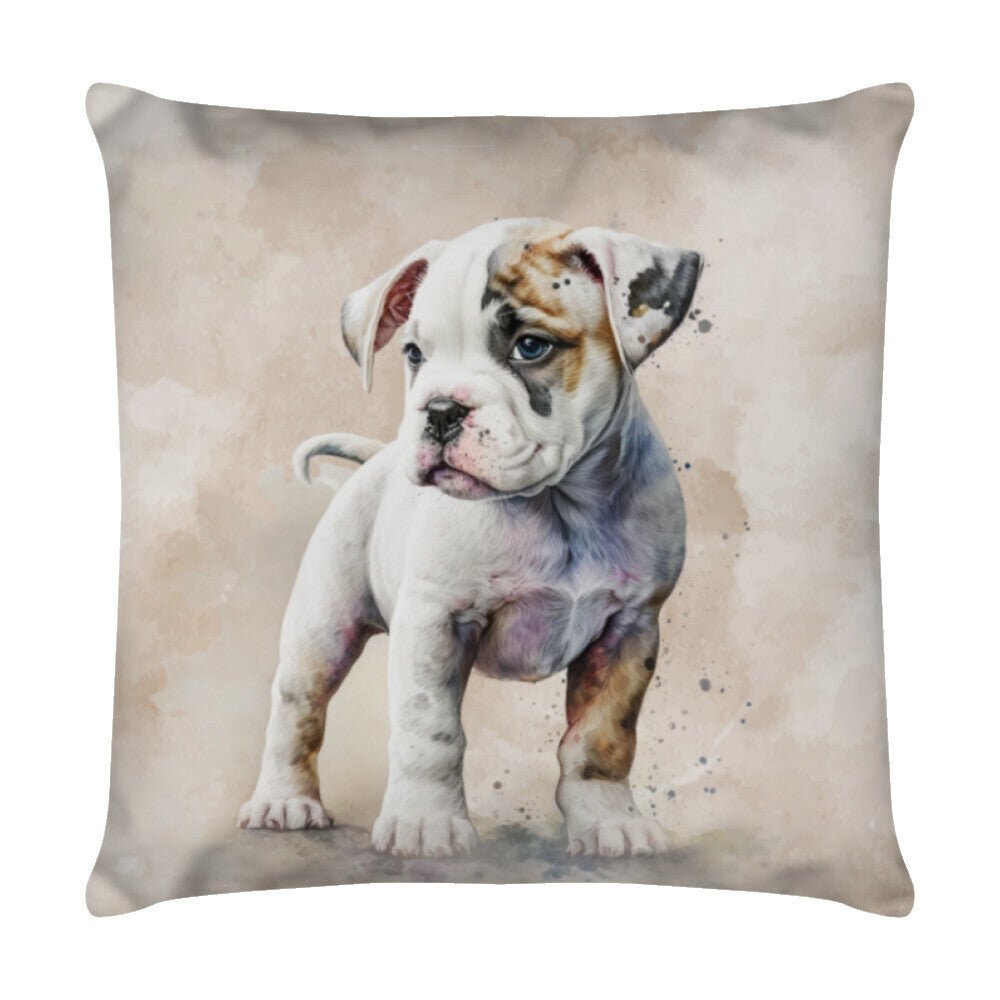 Kissen "American Bulldog Puppy - Cute" Weiß – hunde-shirt.de
