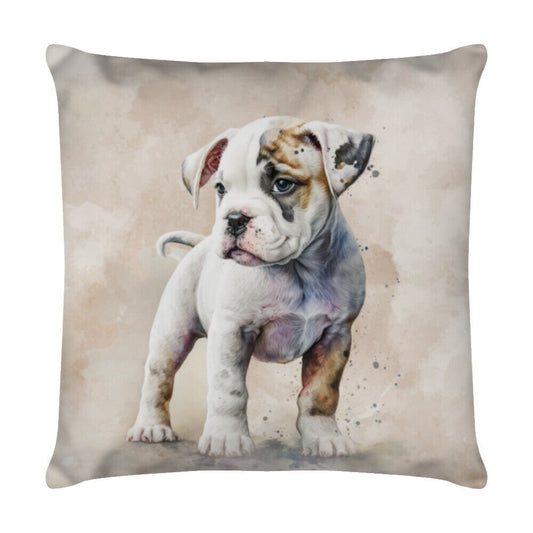 Kissen "American Bulldog Puppy - Cute" Weiß – hunde-shirt.de