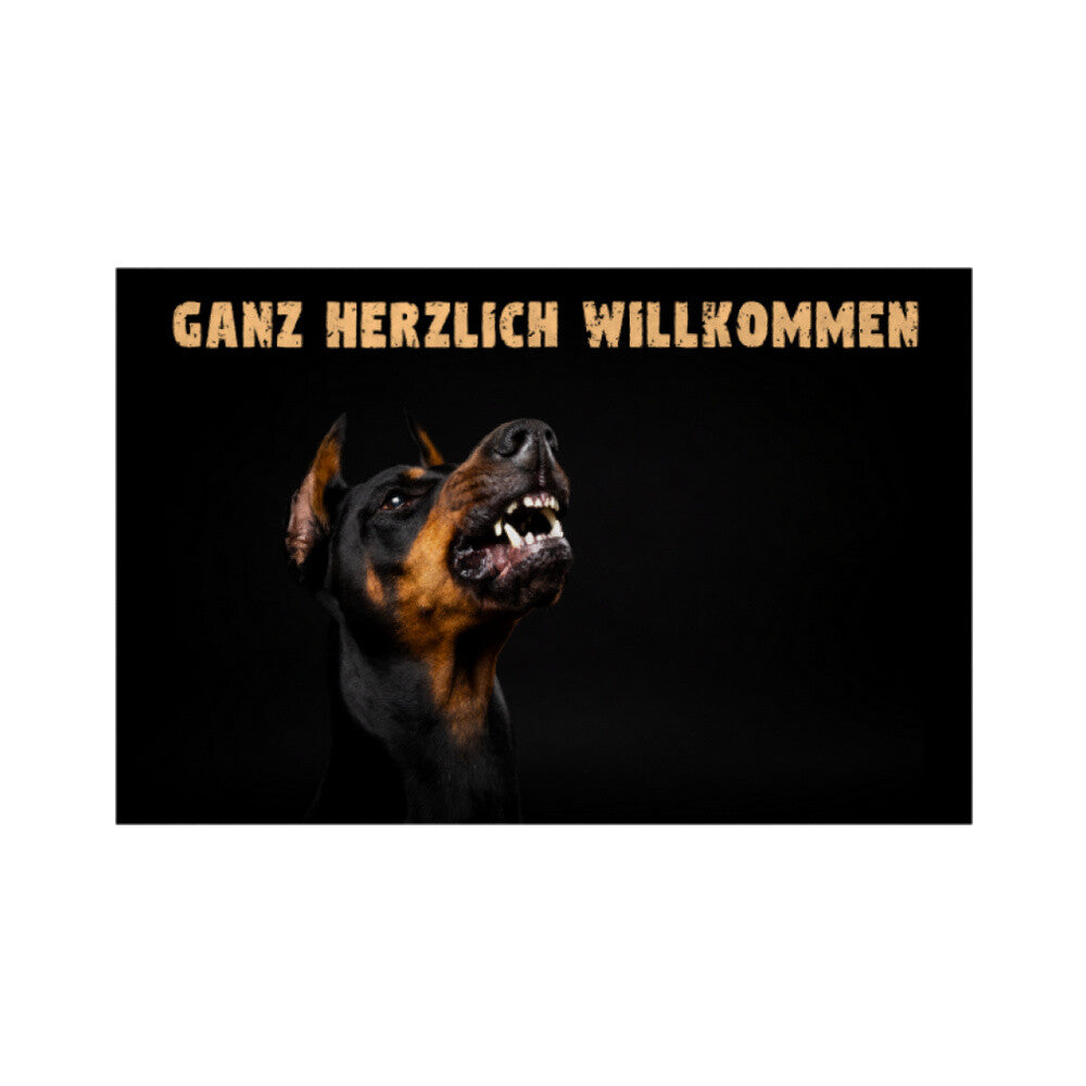 Fußmatte "Dobermann - Ganz Herzlich Willkommen" Weiß – hunde-shirt.de