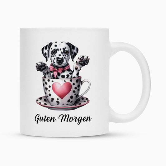 Tasse "Dalmatiner - Guten Morgen" Weiß – hunde-shirt.de